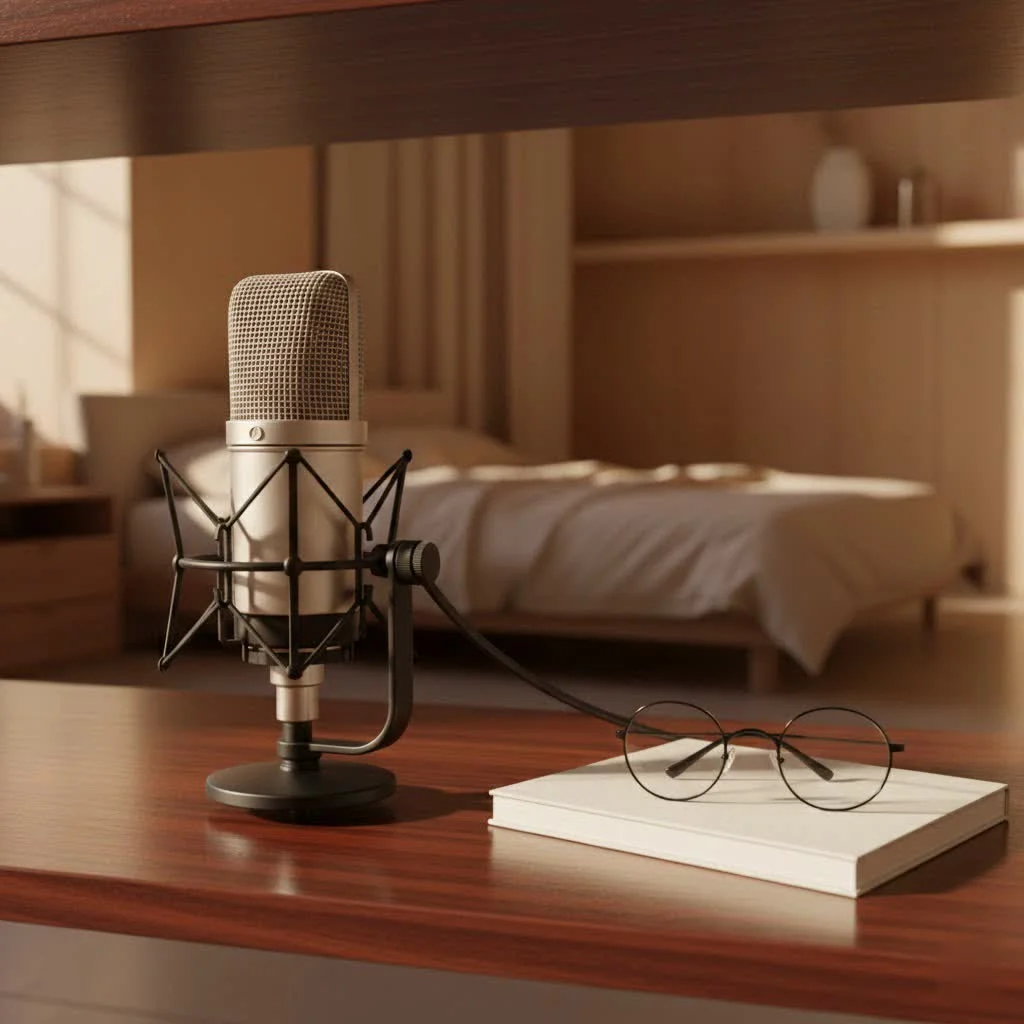 Condenser microphone in a home studio setup