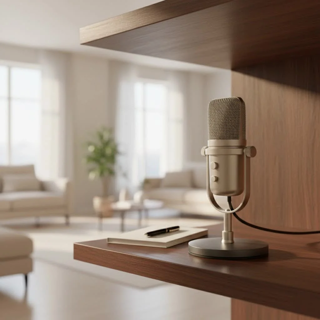 Studio microphone with pop filter and headphones