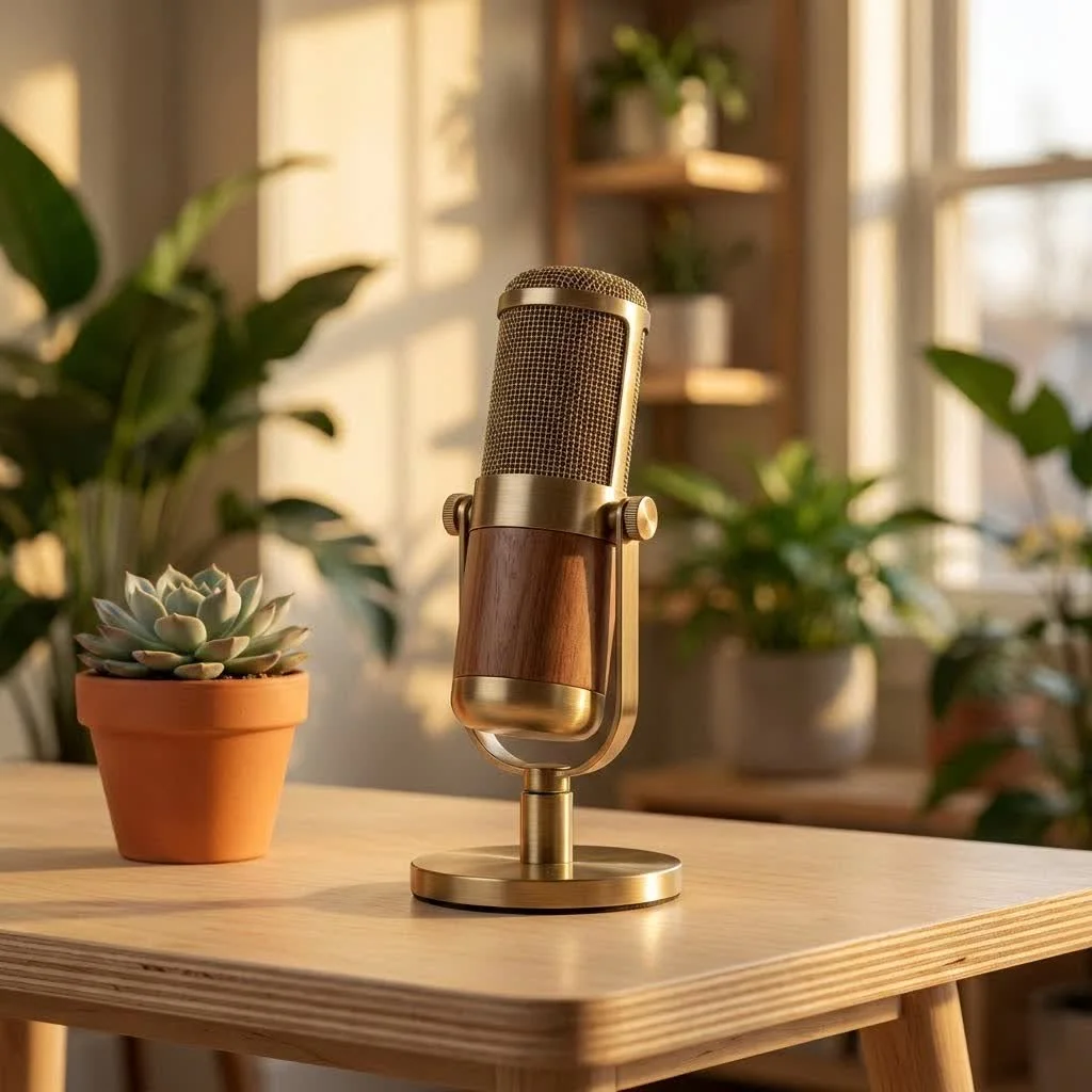 Musician recording vocals with a condenser microphone in a home studio