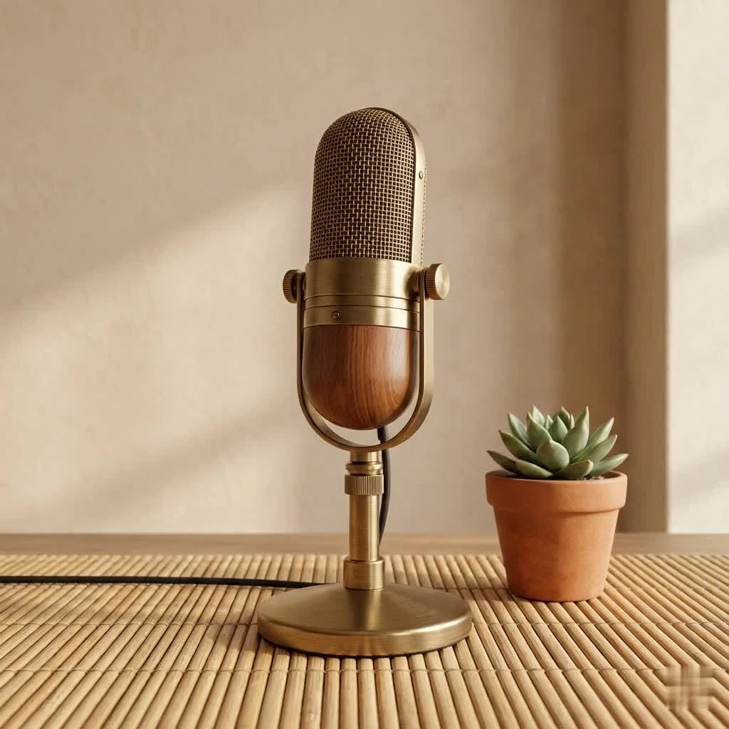 Person adjusting a home studio microphone