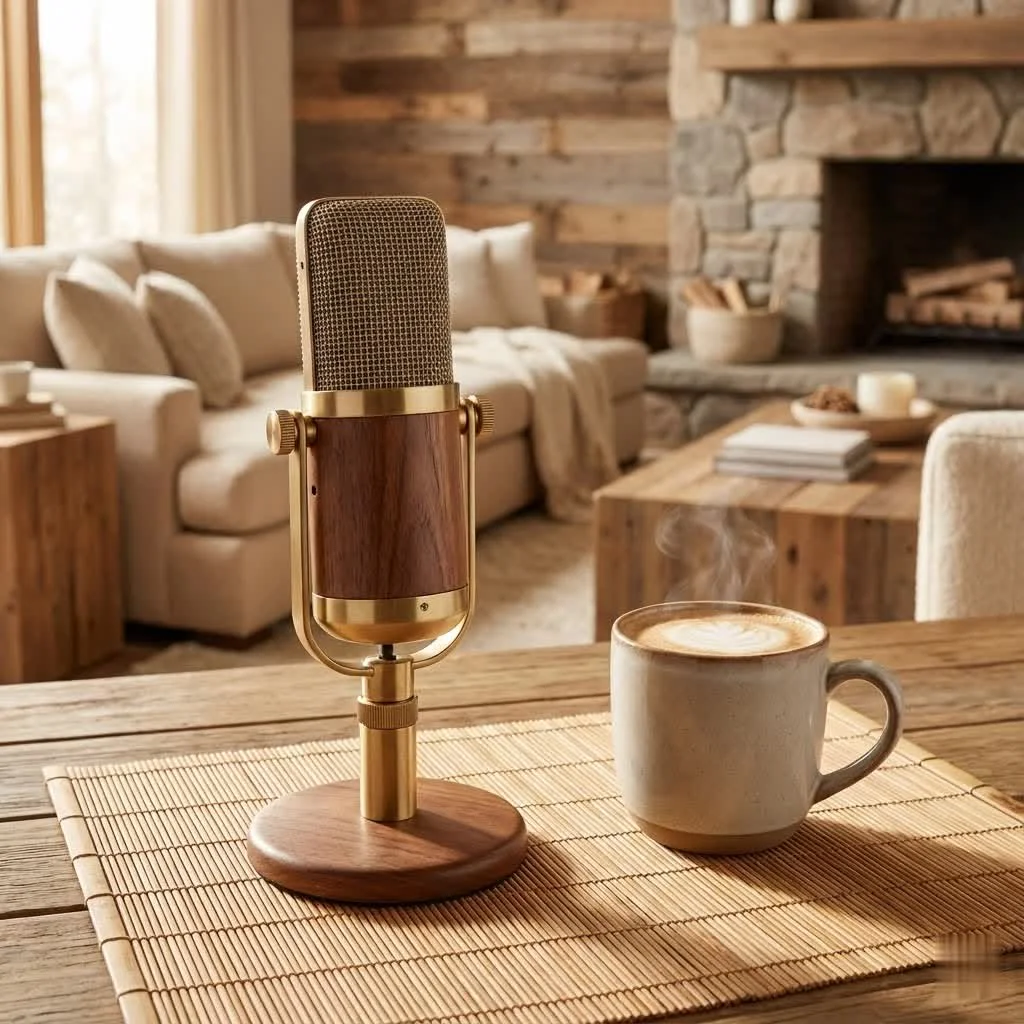 Studio microphone boom arm in a recording studio