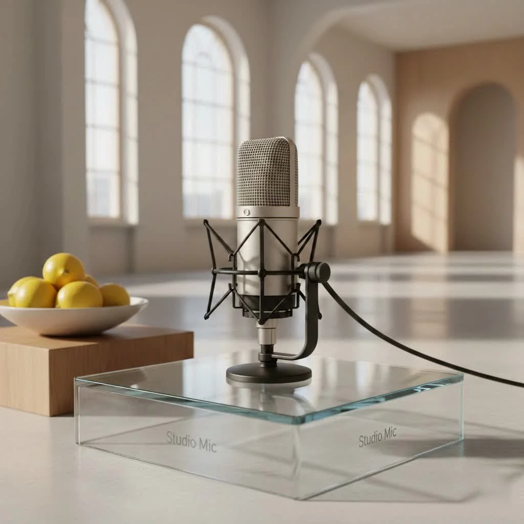 Person recording vocals with a cheap studio mic